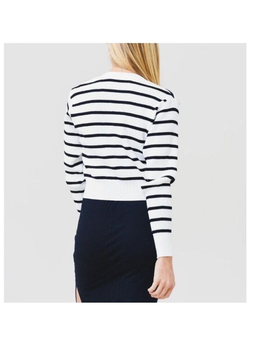 FRAME Relaxed Striped Rib-Knit Cardigan Black and White Stripes Size Small - Picture 3 of 13